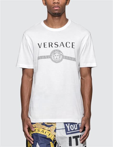 versace men t-shirt white neck detail|Versace t shirt men's sale.